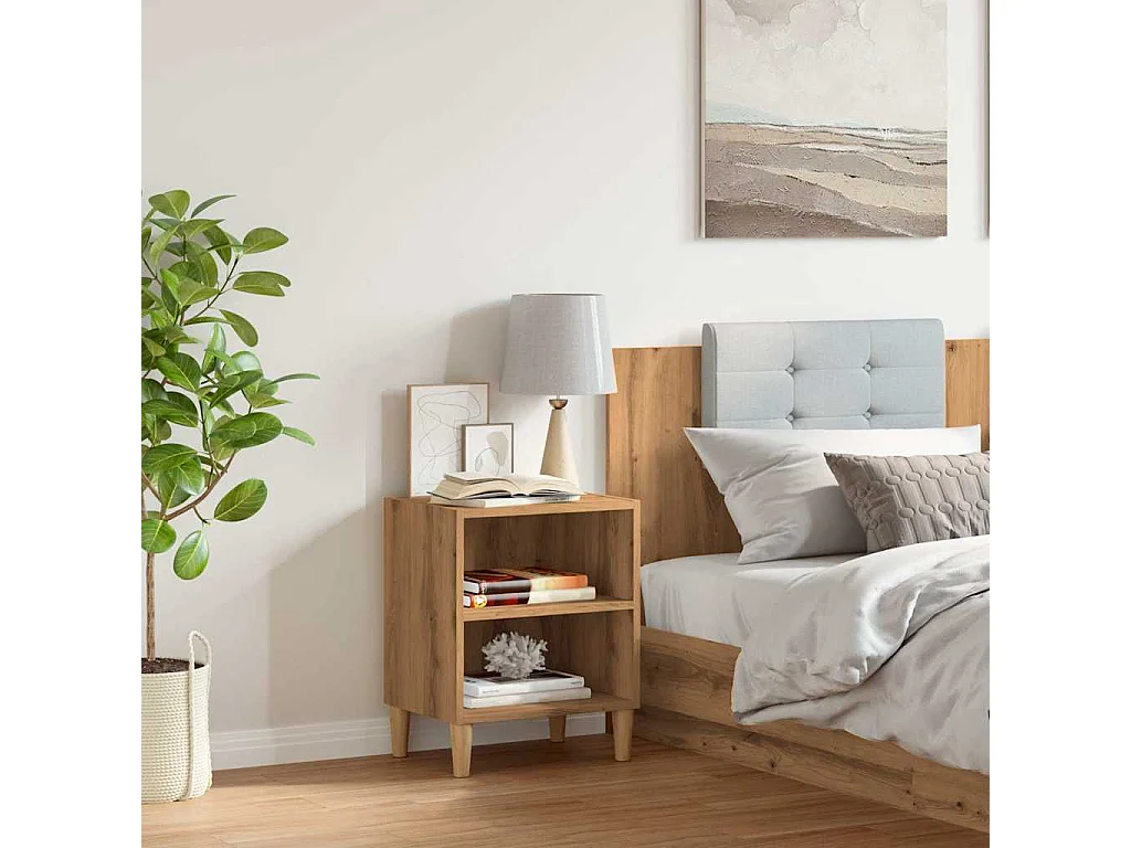 Nachtkastje 40x30x50 cm bewerkt hout artisanaal eikenkleur