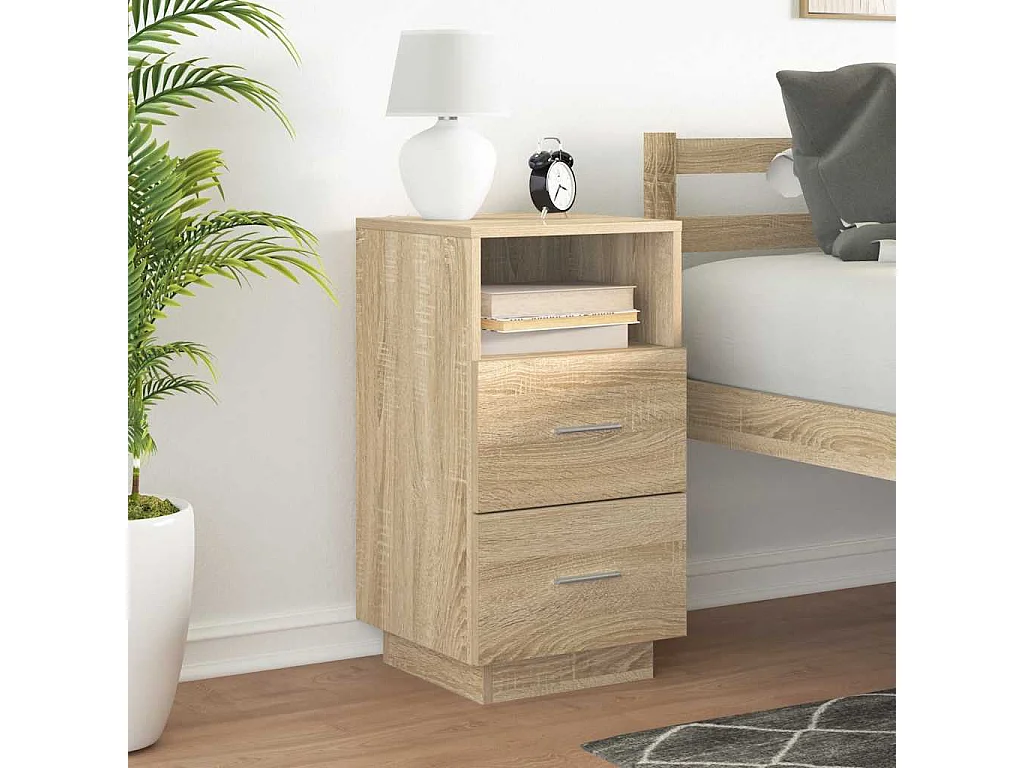 Mesilla de noche con 2 cajones roble sonoma 36x36x68 cm
