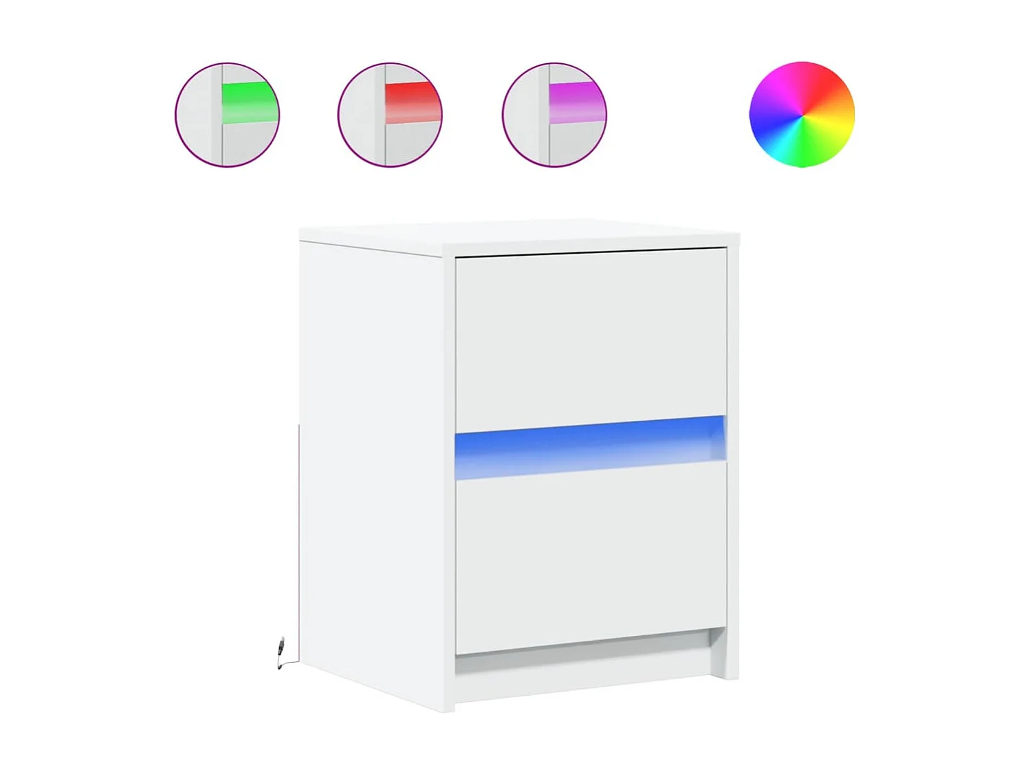 Table de chevet avec lumières LED blanc bois d'ingénierie