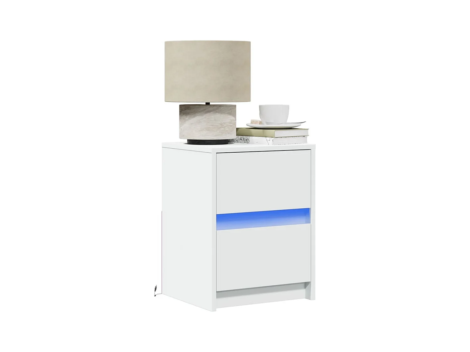 Mesita de noche con luces LED madera de ingeniería blanca