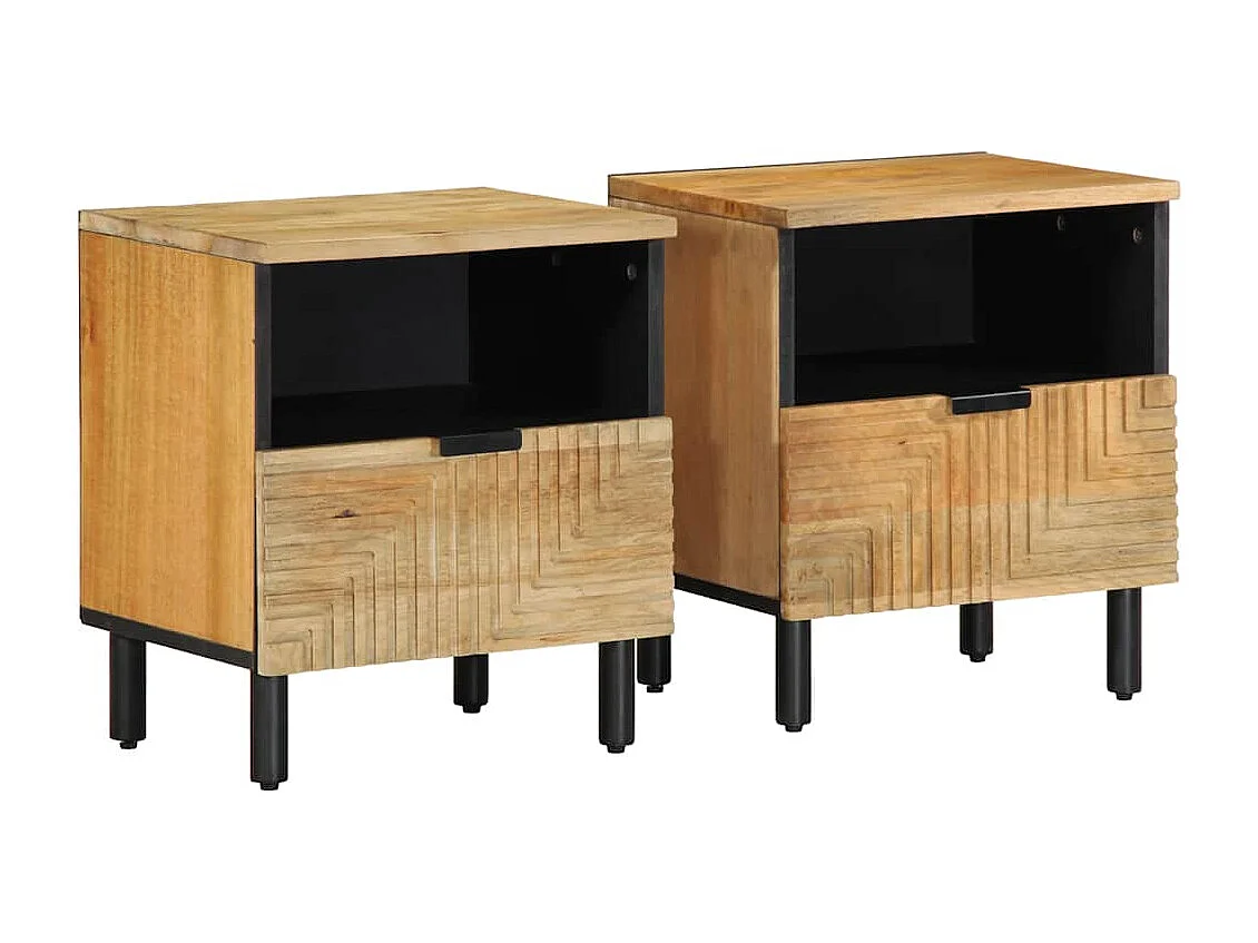 Mesitas de noche 2 unidades madera maciza de mango marrón 40x33x46cm