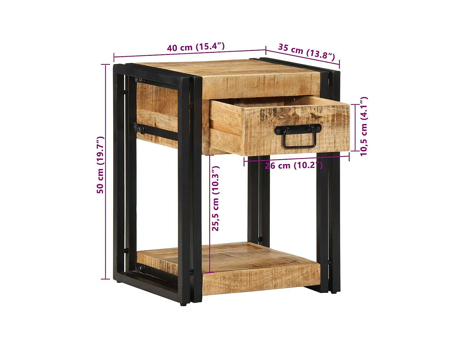 Tables de chevet 2 pièces 40x35x50 cm bois de manguier massif brut