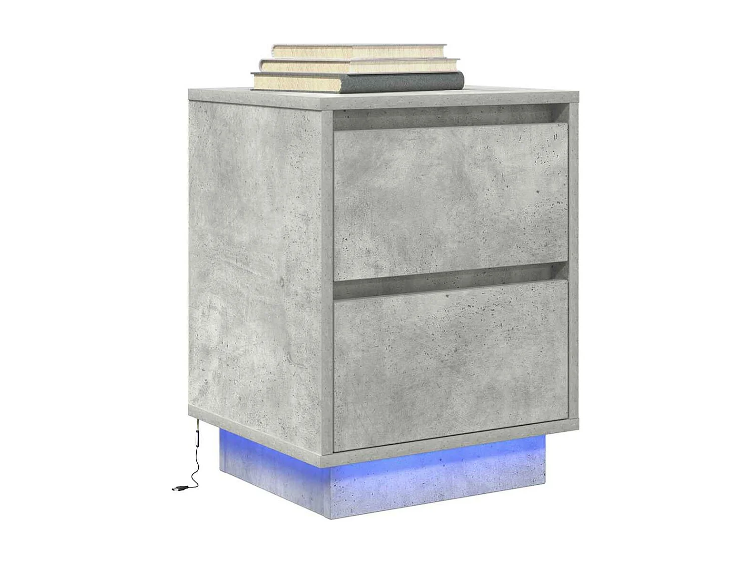 Mesa de cabeceira com luzes LED 38x34x50 cm cinzento-cimento