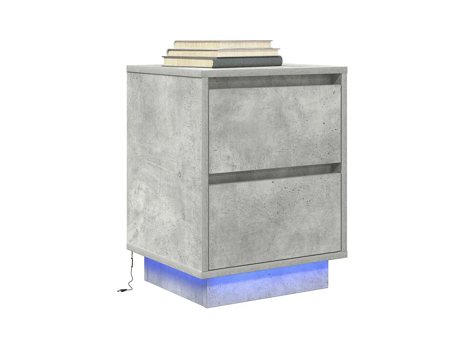 Table de chevet avec lumières LED gris béton 38x34x50 cm
