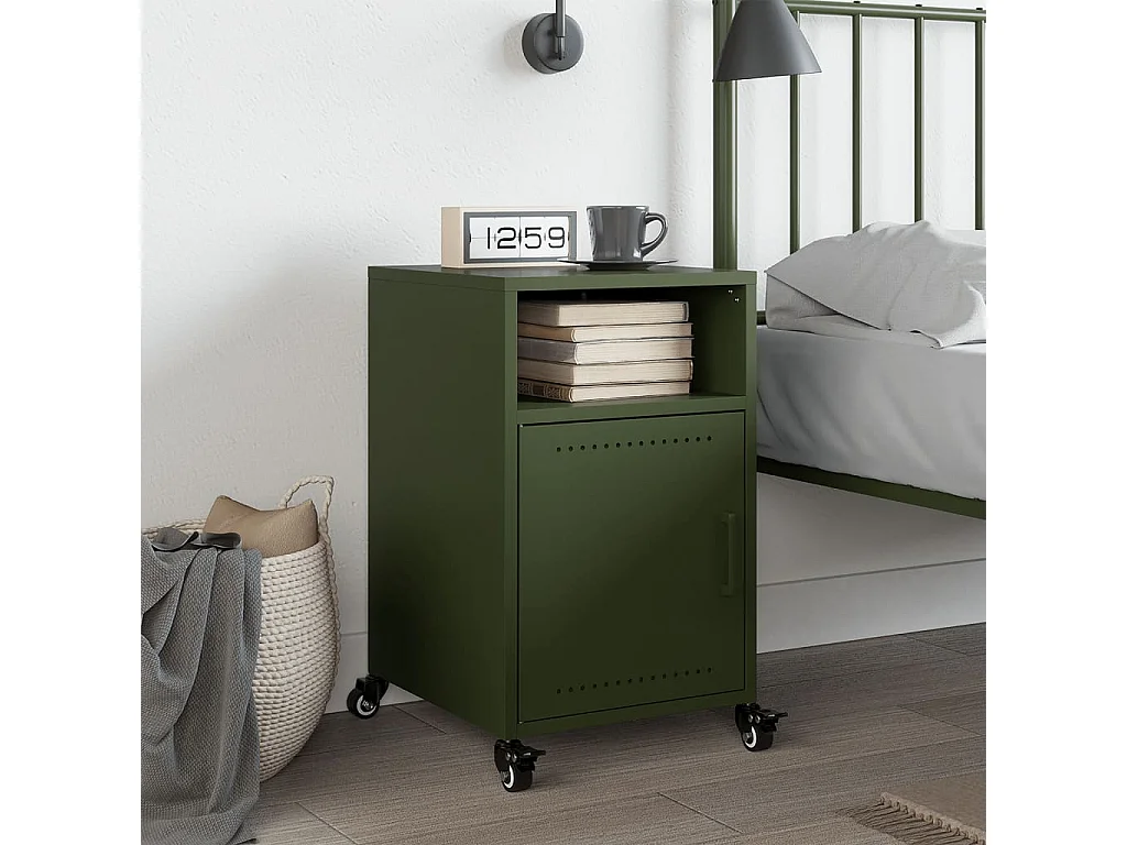 Table de chevet vert olive 36x39x59 cm acier