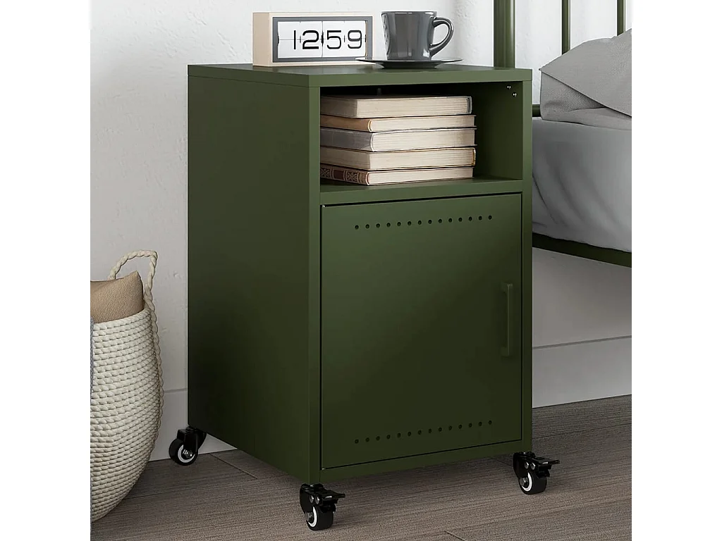 Table de chevet vert olive 36x39x59 cm acier
