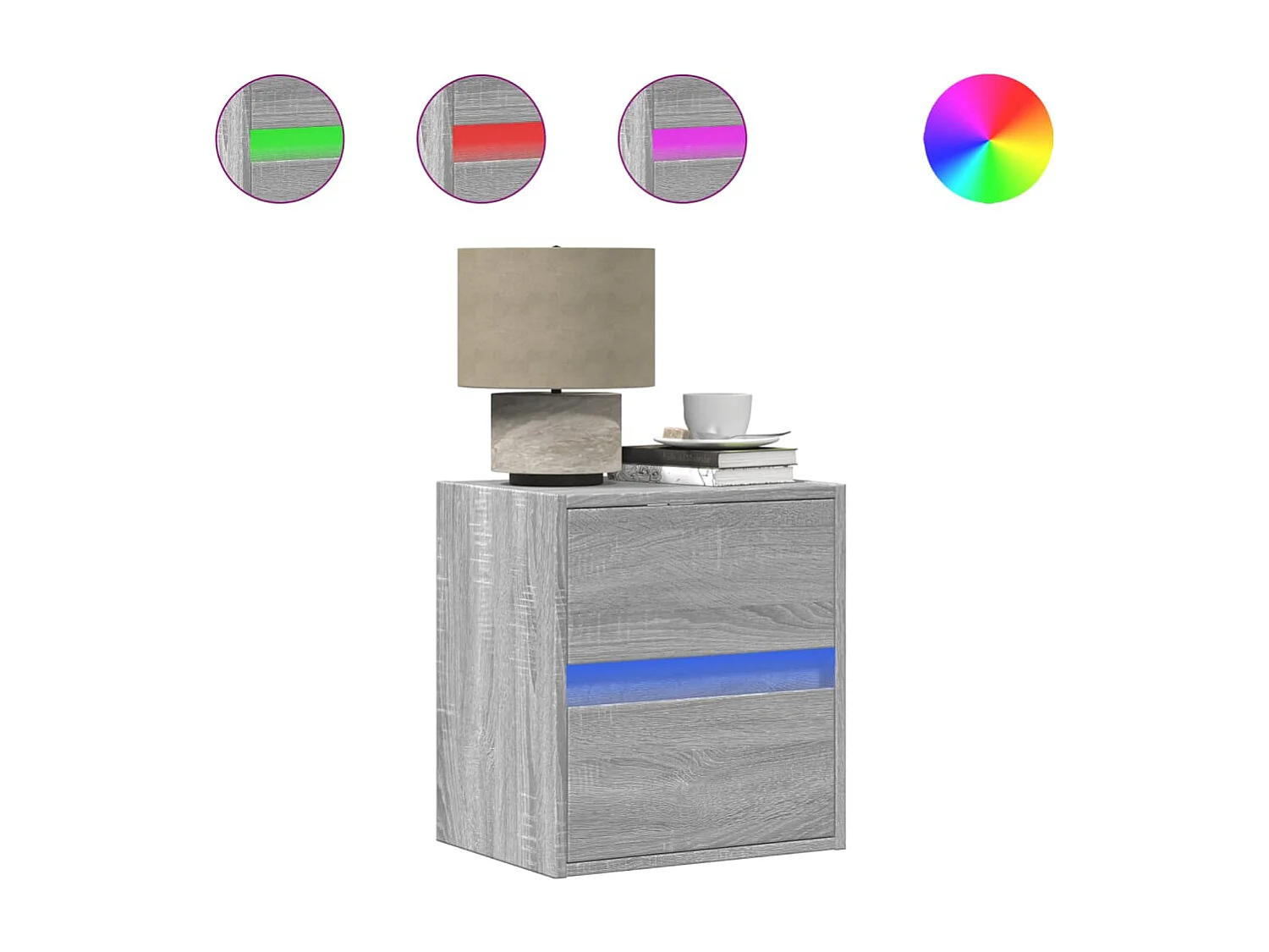 Table de chevet murale avec lumières LED sonoma gris