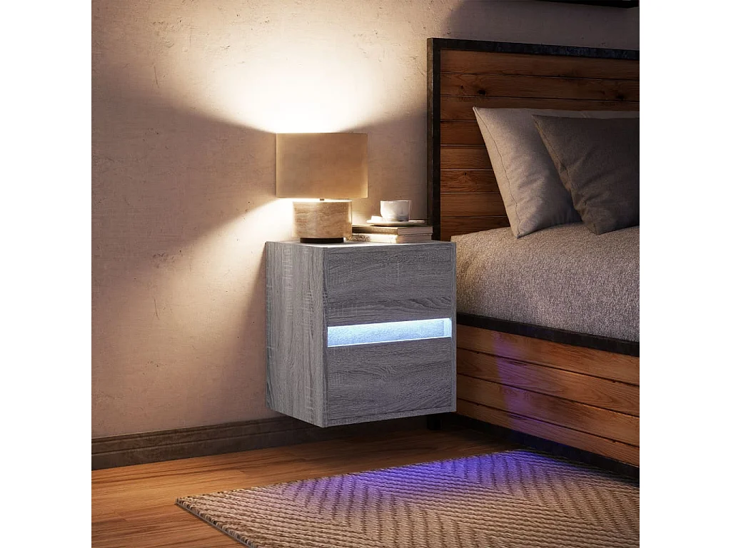 Table de chevet murale avec lumières LED sonoma gris
