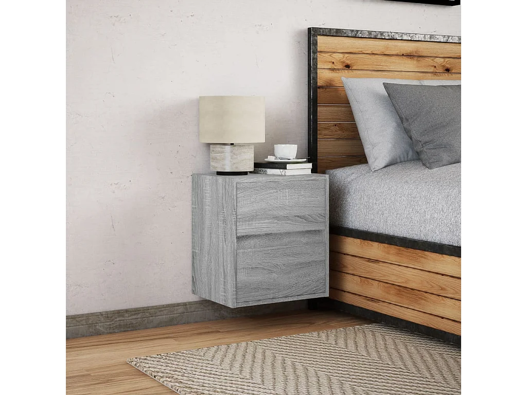 Table de chevet murale avec lumières LED sonoma gris