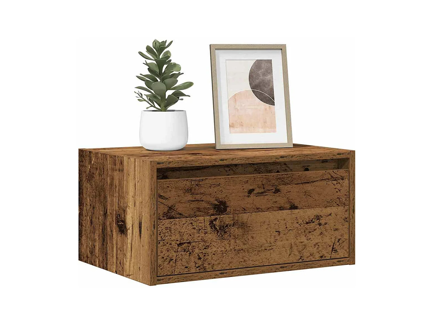 Tables de chevet murales avec lumières LED 2 pièces vieux bois