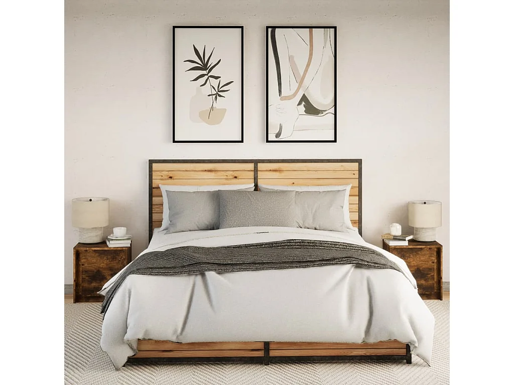 Tables de chevet et lumières LED 2 pièces chêne fumé