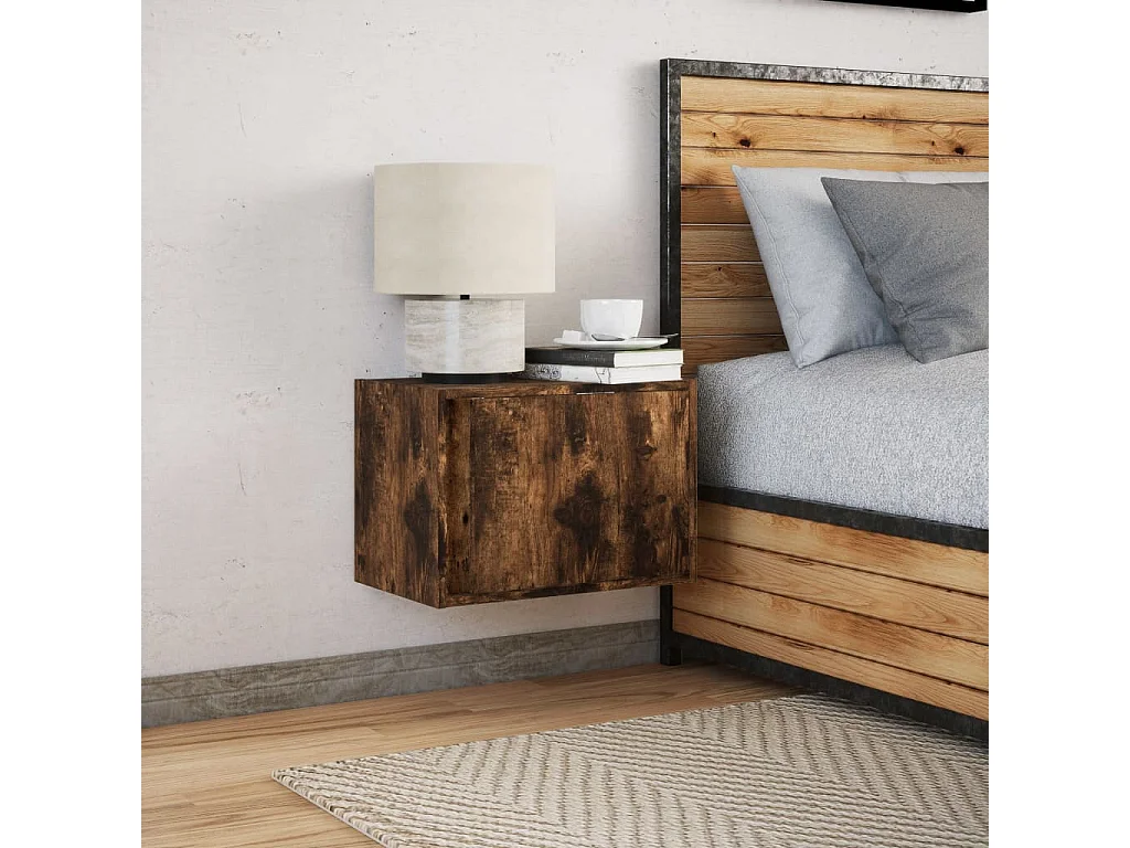 Mesita de noche de pared con luces LED roble ahumado