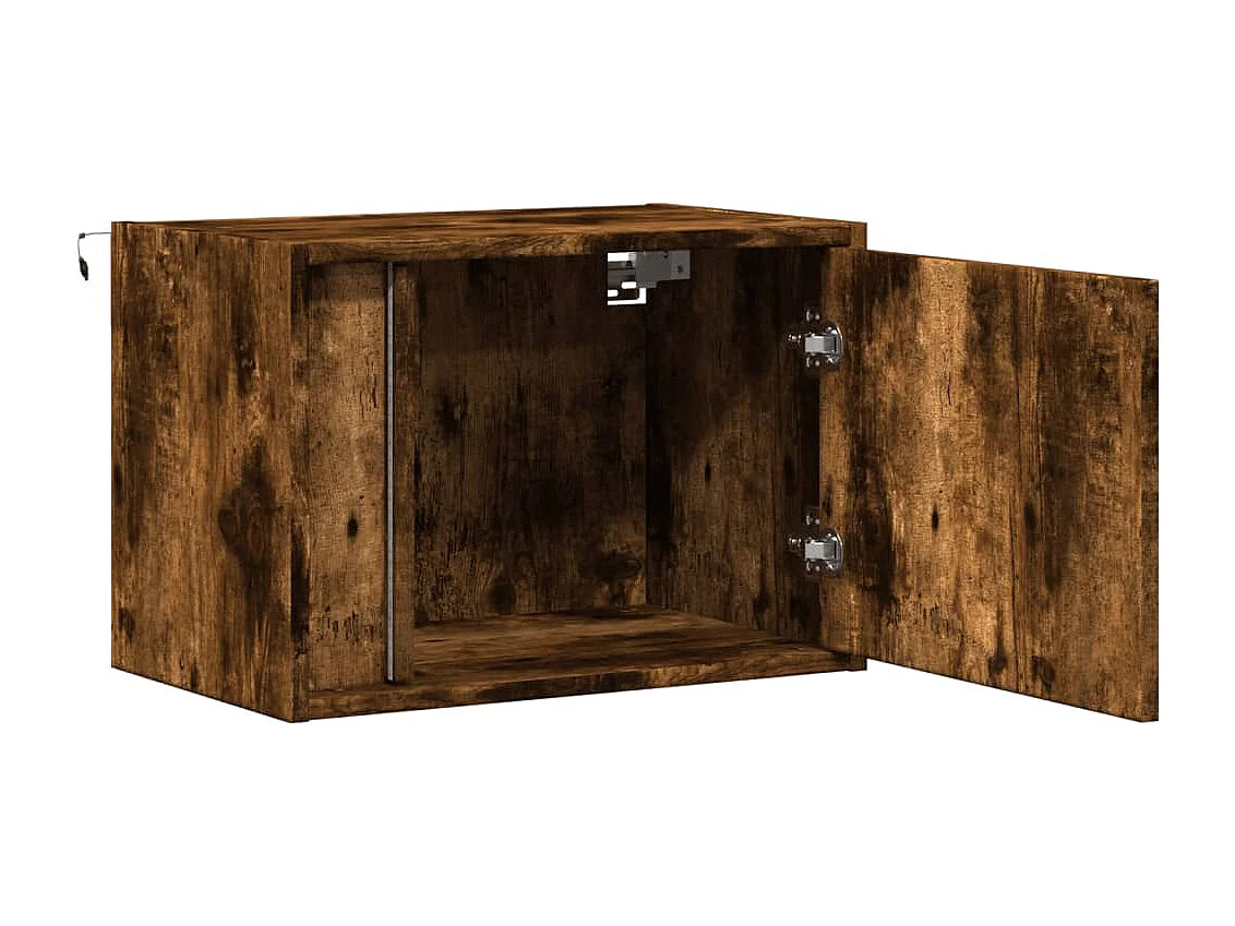 Mesita de noche de pared con luces LED roble ahumado
