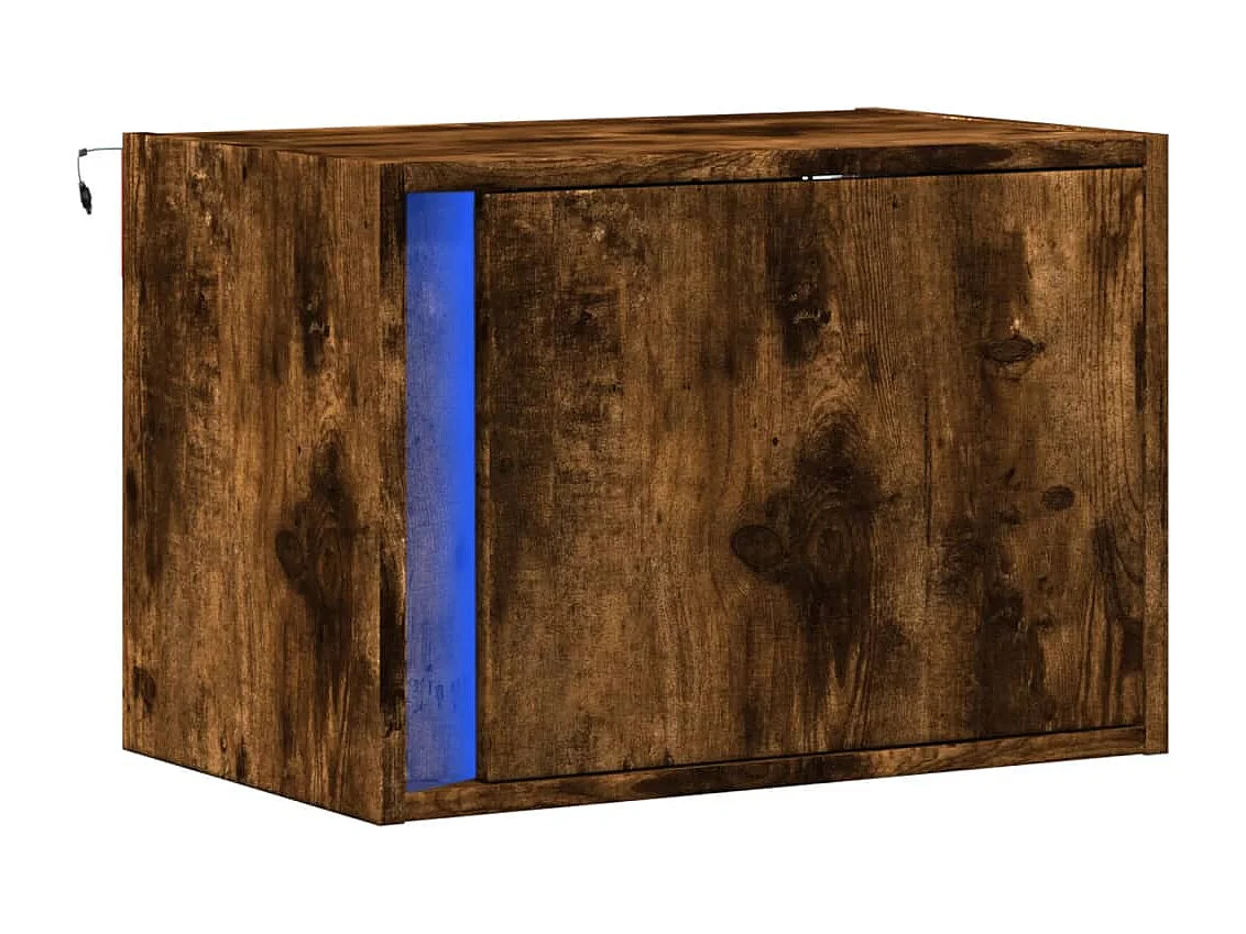 Table de chevet murale avec lumières LED chêne fumé