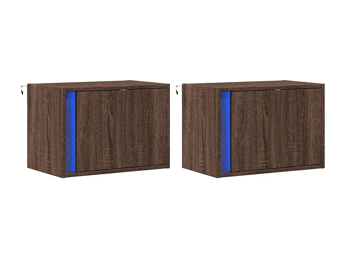 Tables de chevet murales avec lumières LED 2 pièces chêne marron