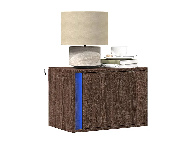 Tables de chevet murales avec lumières LED 2 pièces chêne marron