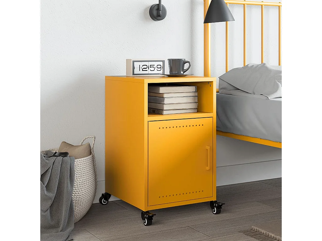Table de chevet jaune moutarde 36x39x59 cm acier