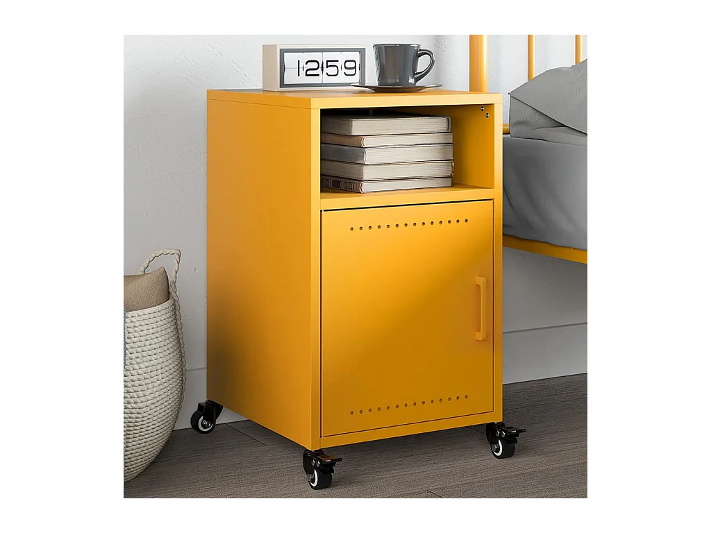 Table de chevet jaune moutarde 36x39x59 cm acier
