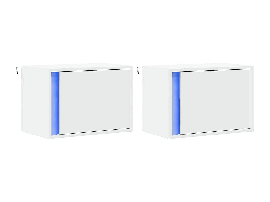 Mesas de cabeceira de parede com luzes LED 2 peças branco