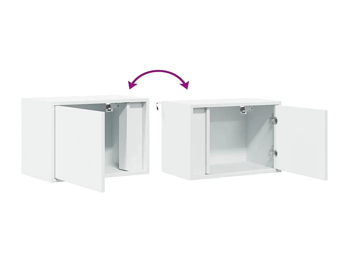 Tables de chevet murales avec lumières LED 2 pièces blanc