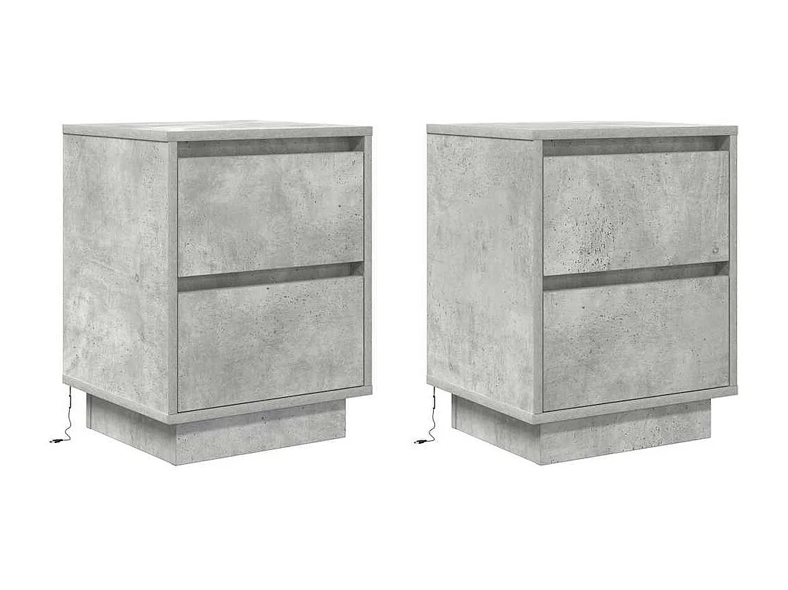 Tables de chevet avec lumières LED 2 pièces gris béton 38x34x50 cm