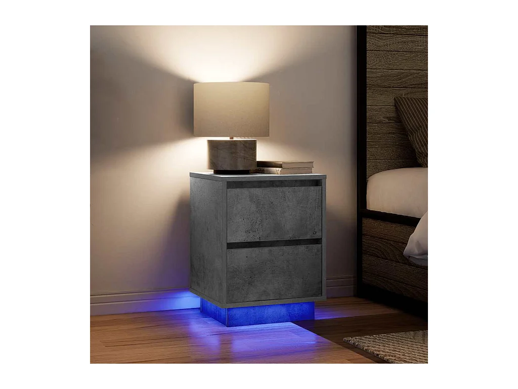 Tables de chevet avec lumières LED 2 pièces gris béton 38x34x50 cm