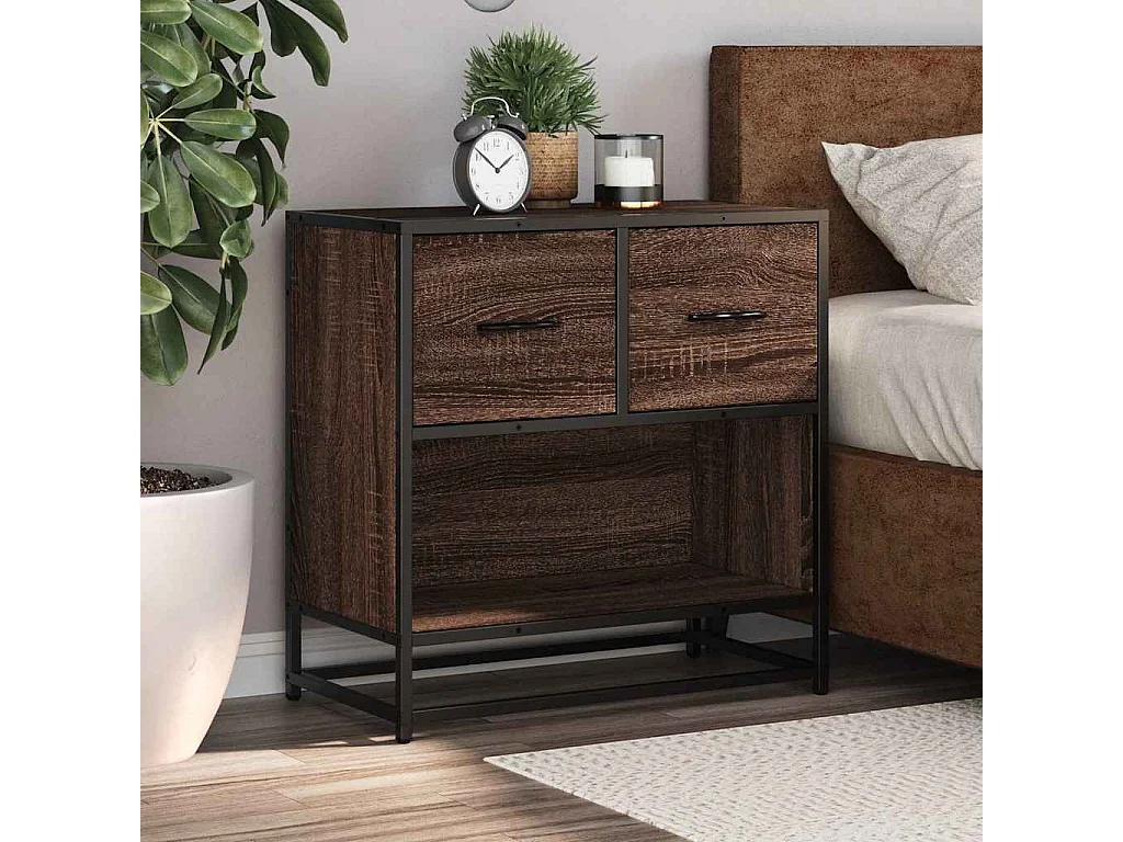 Table de chevet chêne marron 60x31x60 cm bois ingénierie métal