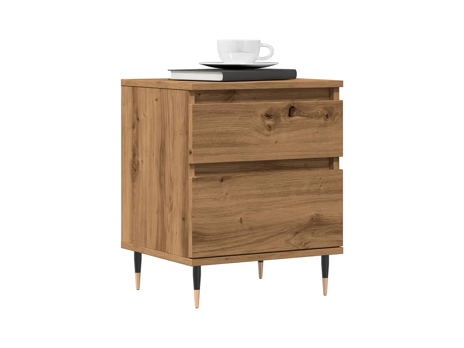 Nachtkastje 40x35x50 cm bewerkt hout artisanaal eikenkleur