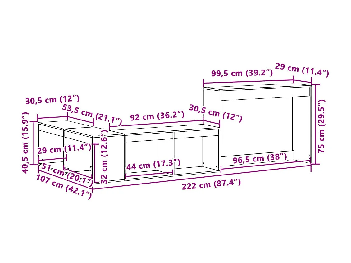 Table de chevet avec bureau 222x107x75 cm bois de pin massif