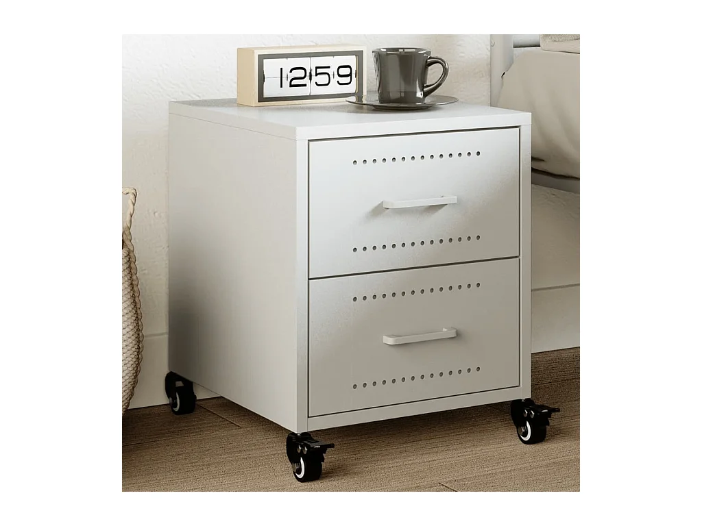Table de chevet blanc 36x39x43,5 cm acier