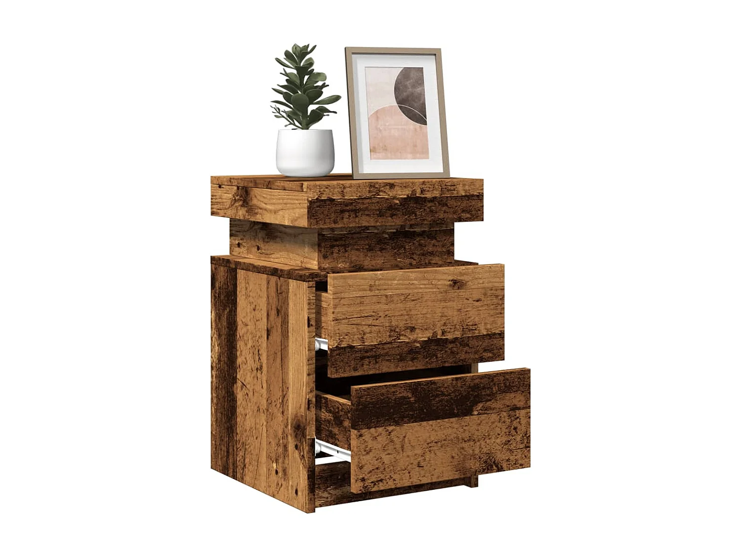 Nachtkastjes 2 st met LED 35x39x55 cm hout oud houtkleurig