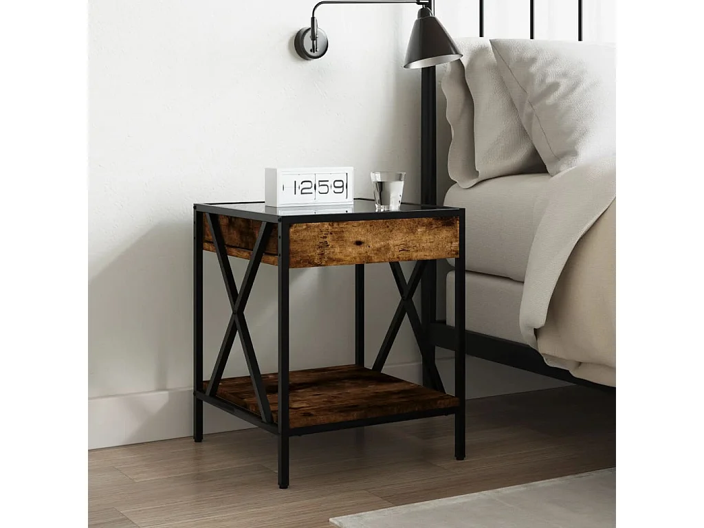 Table de chevet avec LED infini chêne fumé 40x40x49 cm