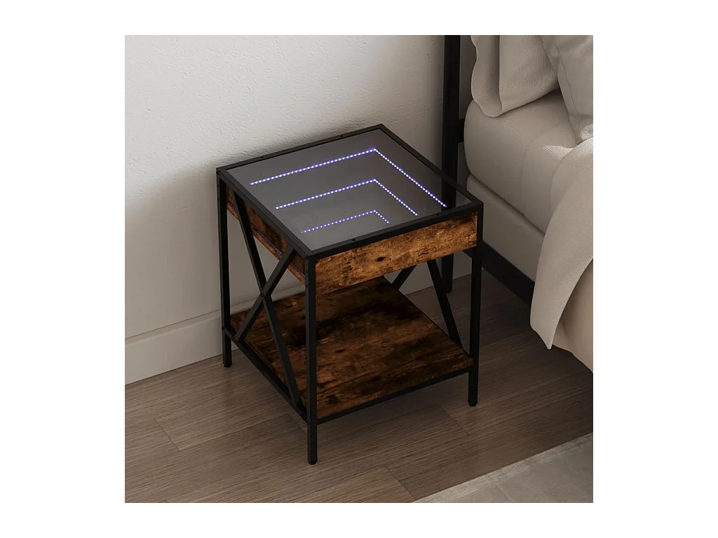 Mesita de noche con Infinity LED roble ahumado 40x40x49 cm
