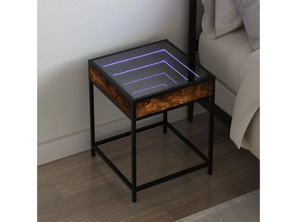 Table de chevet avec LED infini chêne fumé 40x40x51 cm