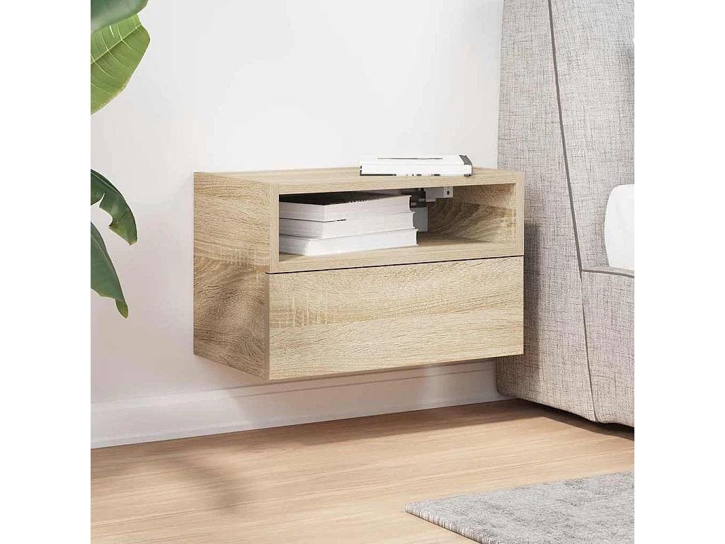 Table de chevet murale chêne sonoma 45x26x28,5 cm