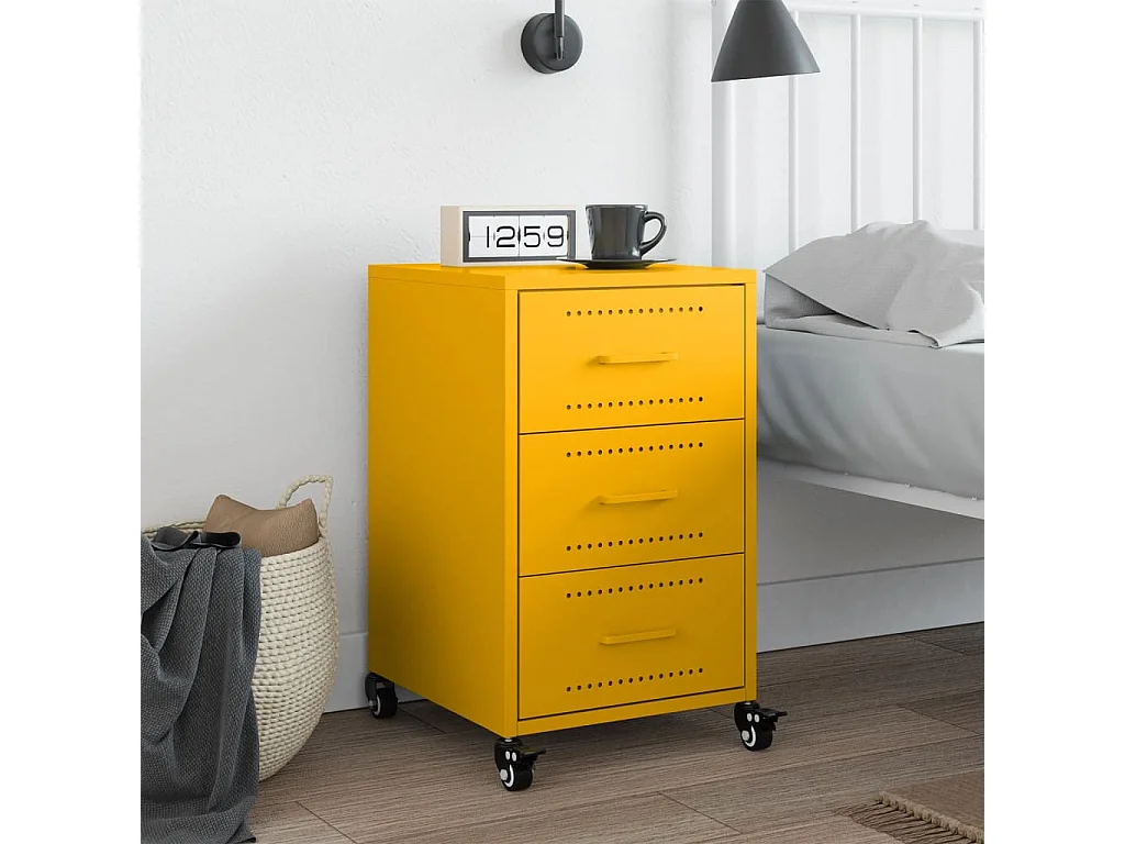 Table de chevet jaune moutarde 36x39x59 cm acier