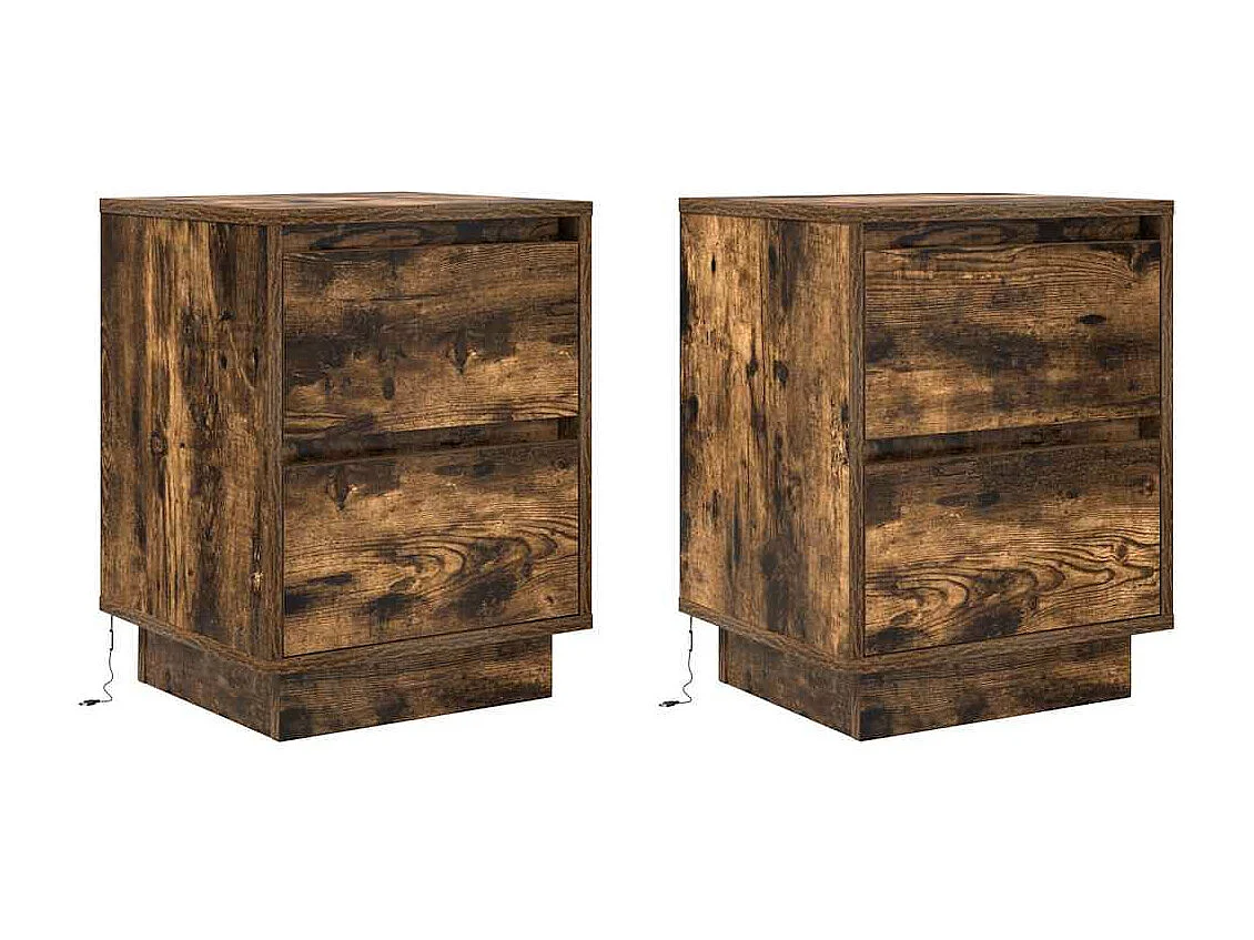 Tables de chevet avec lumières LED 2pièces chêne fumé 38x34x50 cm