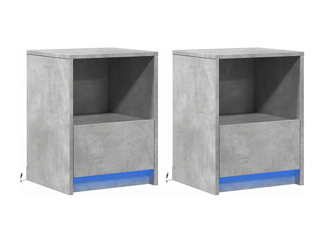Tables de chevet et lumières LED 2 pièces gris béton