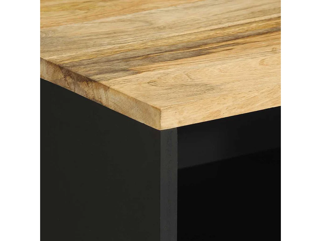 Table de chevet noir 50x33x62 cm bois de manguier massif brut