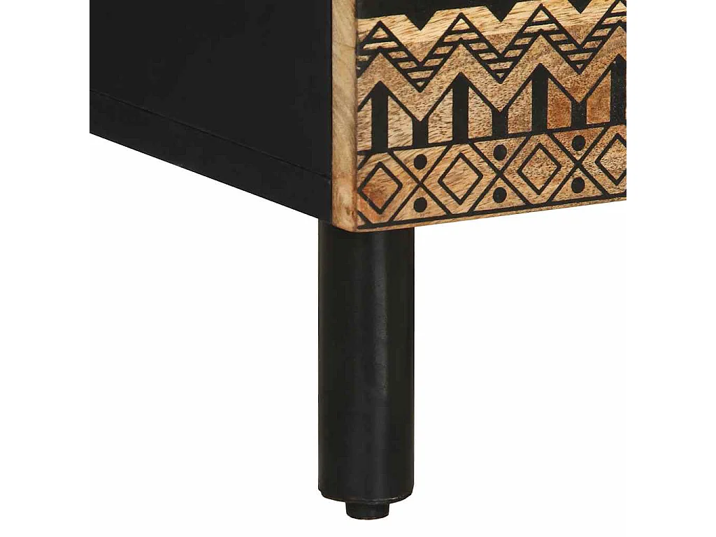 Table de chevet noir 50x33x62 cm bois de manguier massif brut