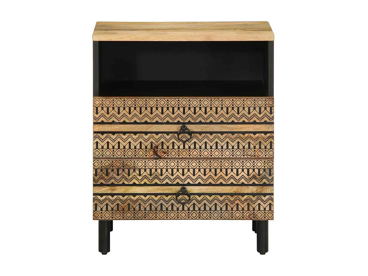 Table de chevet noir 50x33x62 cm bois de manguier massif brut