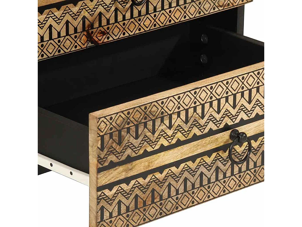 Table de chevet noir 50x33x62 cm bois de manguier massif brut