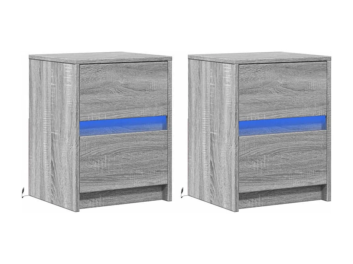 Tables de chevet et lumières LED 2 pièces sonoma gris