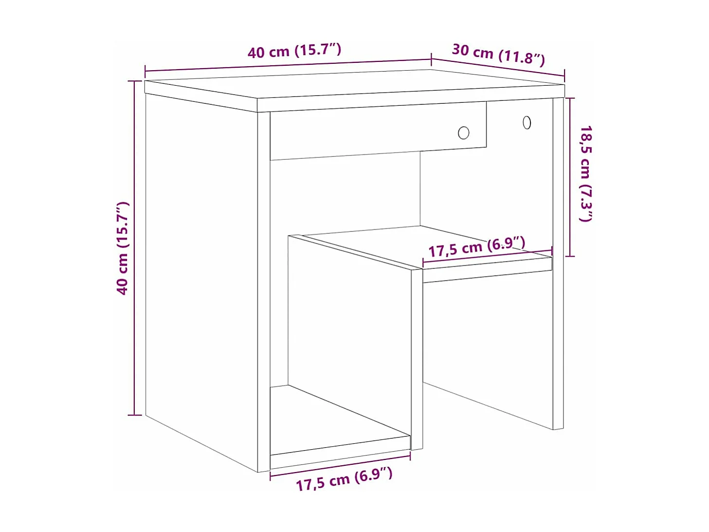 Table de chevet vieux bois 40x30x40 cm bois d'ingénierie