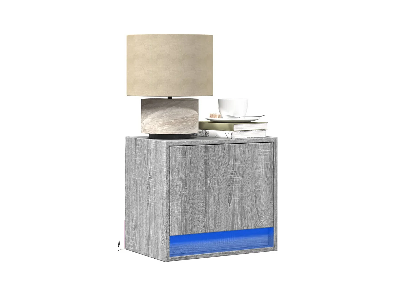 Tables de chevet murales avec lumières LED 2 pièces sonoma gris