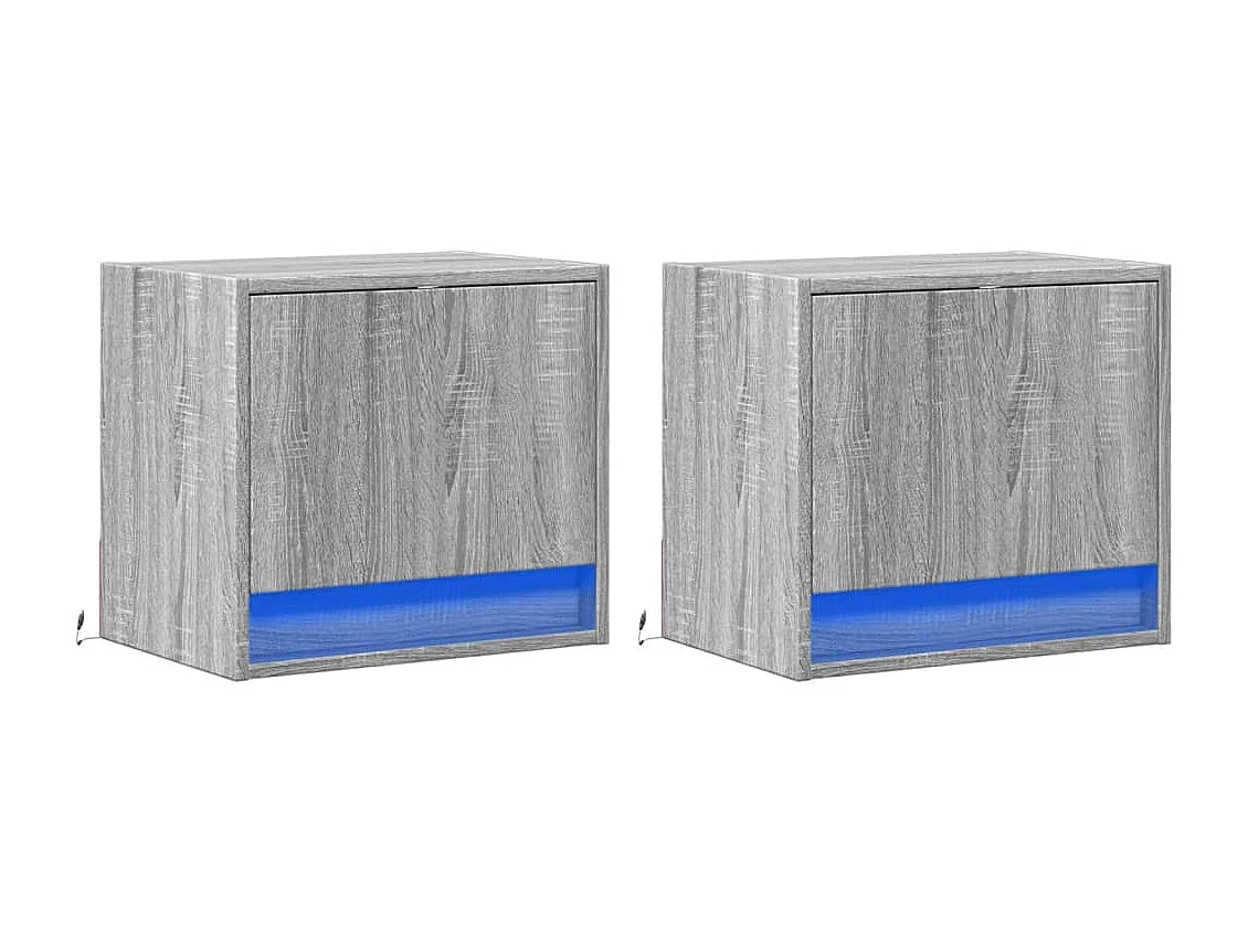 Tables de chevet murales avec lumières LED 2 pièces sonoma gris