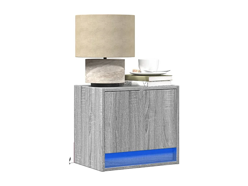 Mesitas de noche de pared con luces LED 2 unidades gris Sonoma