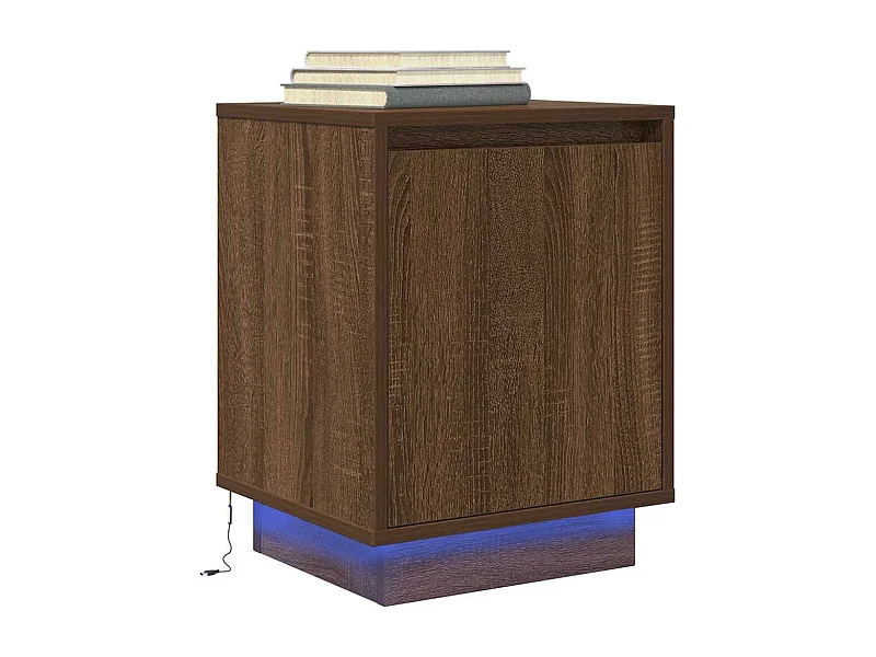 Mesa de cabeceira com luzes LED 38x34x50 cm carvalho castanho