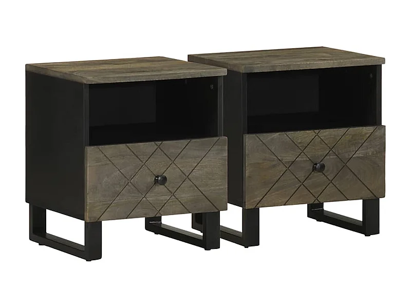 Tables de chevet 2 pièces noir 40x33x46 cm bois de manguier solide