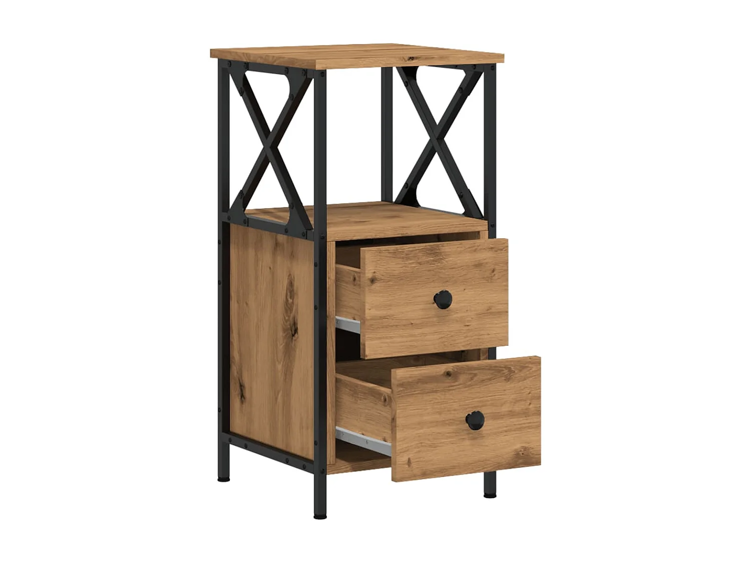 Table de chevet chêne artisanal 34x35,5x70 cm bois d'ingénierie